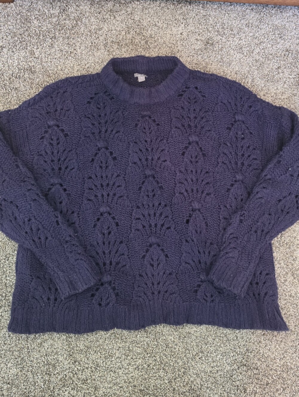 Aerie Womans Navy Blue Knit Crochet Sweater